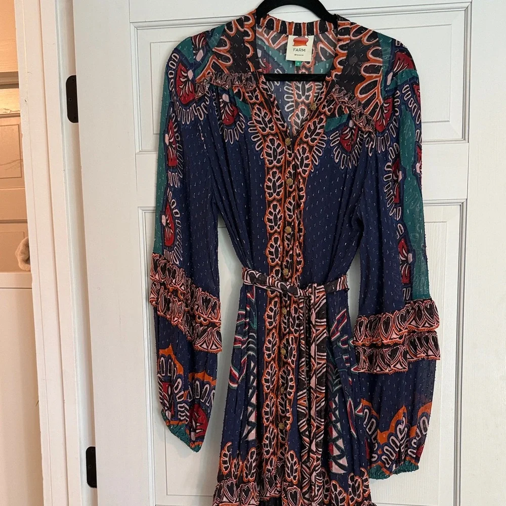 FARM Rio Navy and Coral Long Sleeve Dress - Picture 3 of 10